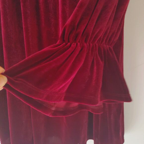 Rafella Red Wine Velvet & Black Lace Peasant Blouse 1X Goth Romantic Boho Top - Picture 3 of 7